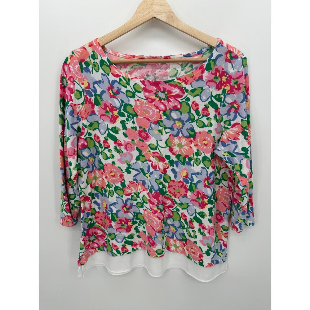 Talbots Outlet Womens Floral Top Size M Feminine‎ Dainty Sheer Trim Coastal